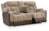 Mixed Motion Power Reclining Loveseat with Console - Brownstone
