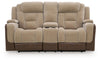 Mixed Motion Power Reclining Loveseat with Console - Brownstone