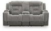 Mixed Motion Power Reclining Loveseat with Console - Shadow