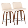 Toriano - 24" Fixed-Height Faux Leather Counter Stool (Set of 2) - Walnut And Cream