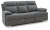 Side-Swipe Reclining Sofa with Drop Down Table - Charcoal