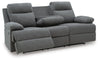 Side-Swipe Reclining Sofa with Drop Down Table - Charcoal