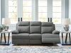 Side-Swipe Reclining Sofa with Drop Down Table - Charcoal