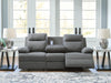 Side-Swipe Reclining Sofa with Drop Down Table - Charcoal