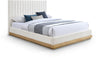 Emmet Chenille Fabric Upholstered Bed — King / Cream / Natural Oak