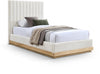Emmet Chenille Fabric Upholstered Bed — Twin / Cream / Natural Oak