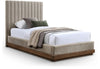 Emmet Chenille Fabric Upholstered Bed — Twin / Beige / Brown Walnut