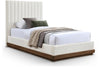 Emmet Chenille Fabric Upholstered Bed — Twin / Cream / Brown Walnut