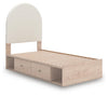 Arloster Twin Upholstered Panel Bed with Storage - Tan/White