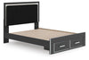 Zuraleus Queen Upholstered Panel Platform Storage Bed - Black