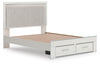 Zuraleus Queen Upholstered Panel Platform Storage Bed - White