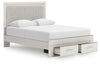 Zuraleus Queen Upholstered Panel Platform Storage Bed - White