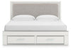 Zuraleus King Upholstered Panel Platform Storage Bed - White
