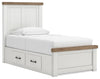 Savonport Twin Panel Bed with Storage - White/Brown