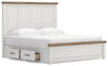 Savonport King Panel Bed with Storage - White/Brown