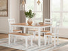 Gesthaven Dining Table with 4 Chairs and Bench (Set of 6) - Natural/White