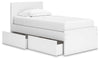 Onita Twin Panel Platform Bed with 1 Side Storage - White