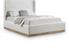 Flynn Linen Textured Upholstered Bed with Natural Wood Base — Queen / Cream