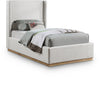 Flynn Linen Textured Upholstered Bed with Natural Wood Base — Twin / Cream