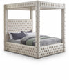 Royal Velvet Upholstered Canopy Bed — King / Beige