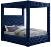 Royal Velvet Upholstered Canopy Bed — King / Navy