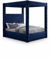 Royal Velvet Upholstered Canopy Bed — Queen / Navy