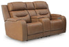 Knightington Power Reclining Loveseat with Audio Seating - Caramel