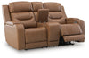 Knightington Power Reclining Loveseat with Audio Seating - Caramel