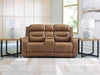 Knightington Power Reclining Loveseat with Audio Seating - Caramel