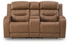 Knightington Power Reclining Loveseat with Audio Seating - Caramel