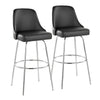 Studded - Marcel Fixed-Height Barstool (Set of 2) - Chrome Metal, Black Faux Leather