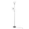 Dual - 72" Floor Lamp - Silver Metal And Frosted White Plastic Shades