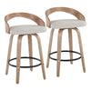 Grotto - 26" Fixed-Height Counter Stool With Swivel And Round Black Metal Footrest (Set of 2) - White Washed Wood And Oat Fabric