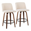 Tintori - Fixed-Height Counter Stool (Set of 2) - Walnut Wood With Round Black Footrest And Cream Noise Fabric