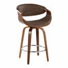 Symphony - 26" Fixed-Height Barstool With Swivel (Set of 2) - Walnut Wood And Espresso Faux Leather With Round Chrome Metal Footrest