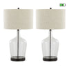 Botella - 28" Glass Table Lamp (Set of 2) - Clear Dimpled Glass And Oil Bronze Metal With Natural Linen Shade And Built-In USB Port from Grandview Gallery