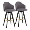 Ahoy - Upholstered Fixed-Height Barstool (Set of 2) - Black Base, Gold Footrest