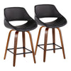 Fabrizzi - Fixed-Height Counter Stool With Square Black Footrest (Set of 2) - Walnut Wood