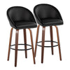 Matisse - 30" Highback Fixed-Height Barstool With Round Black Metal Footrest (Set of 2) - Walnut Wood
