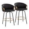 Claire - 26" Fixed-Height Counter Stool With Swivel And Round Gold Metal Footrest (Set of 2) - Black Metal