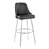Studded - Marcel Fixed-Height Barstool (Set of 2) - Chrome Metal, Black Faux Leather