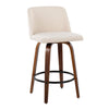 Tintori - Fixed-Height Counter Stool (Set of 2) - Walnut Wood With Round Black Footrest And Cream Noise Fabric