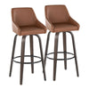 Hannah - 30" Fixed-Height Barstool With Swivel And Round Black Metal Footrest (Set of 2) - Walnut Glazed Wood