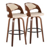 Pino - Fixed-Height Barstool (Set of 2) - Walnut Wood, Black Footrest