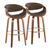 Curvo - 30" Fixed-Height Barstool With Swivel And Round Chrome Metal Footrest (Set of 2) - Walnut Wood