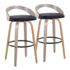 Grotto - 30" Fixed-Height Barstool With Swivel And Round Black Metal Footrest (Set of 2) - Light Gray Wood