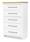Horizons - 5 Drawers Chest - Pure White / Natural Oak