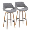 Fabrizzi - 30" Fixed-Height Barstool With Swivel And Round Black Metal Footrest (Set of 2) - Light Gray Wood