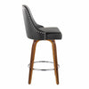Marcel - 27" Fixed-Height Counter Stool With Swivel And Round Chrome Metal Footrest (Set of 2) - Walnut Wood And Black Faux Leather With Chrome Nailhead Trim