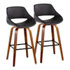Fabrizzi - 30" Fixed-Height Barstool With Swivel And Square Black Metal Footrest (Set of 2) - Walnut Wood